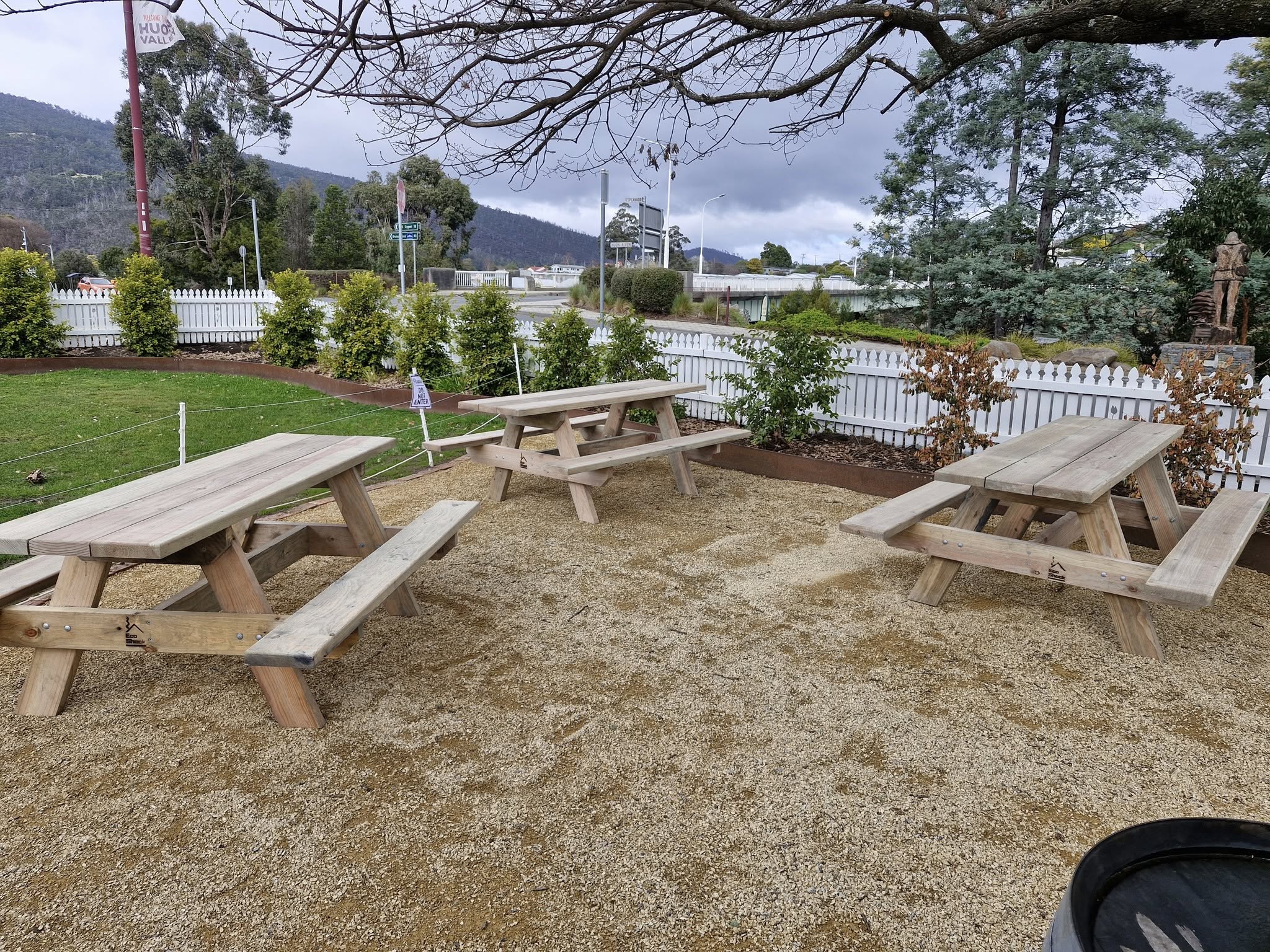 Picnic tables for Lost Captain restaurant